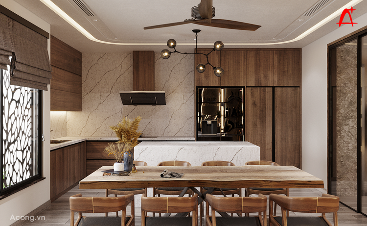 Thiết kế nội thất nhà lô phố 5 tầng Trần Duy Hưng: phòng bếp